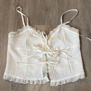 White Lace-Trim Tie-Front Tank Top